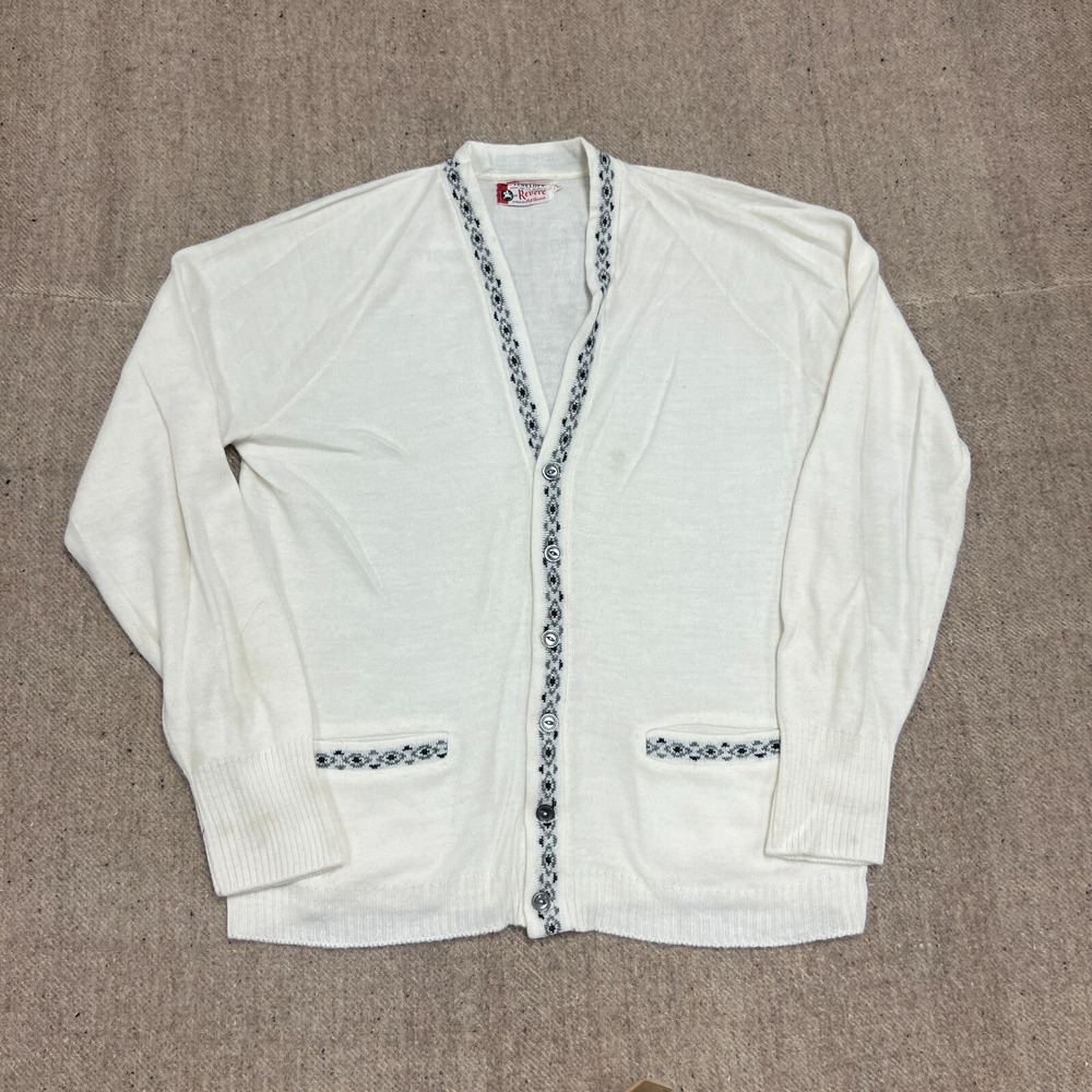Vintage Revere Cardigan Mens Medium White 1960s Acrylic Vereloft Pat Boone